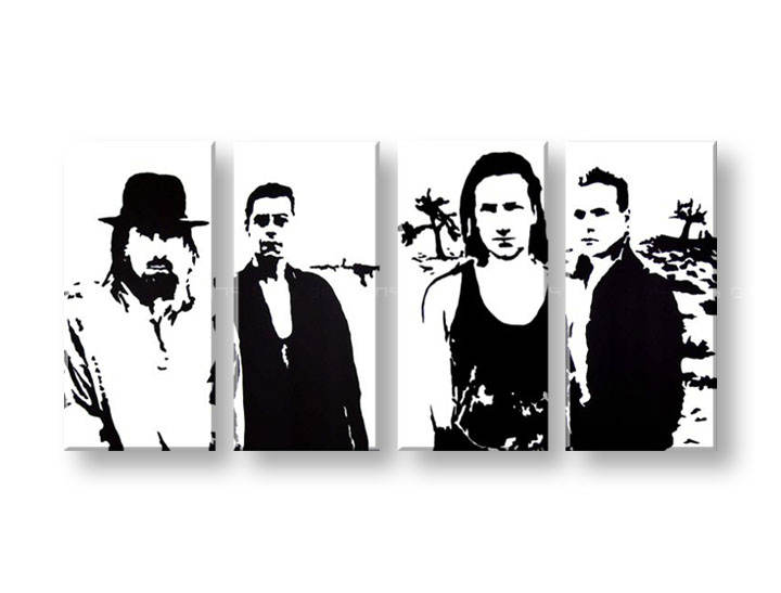 Рачно сликани слики на платно POP Art U2 in Black 4-делна 