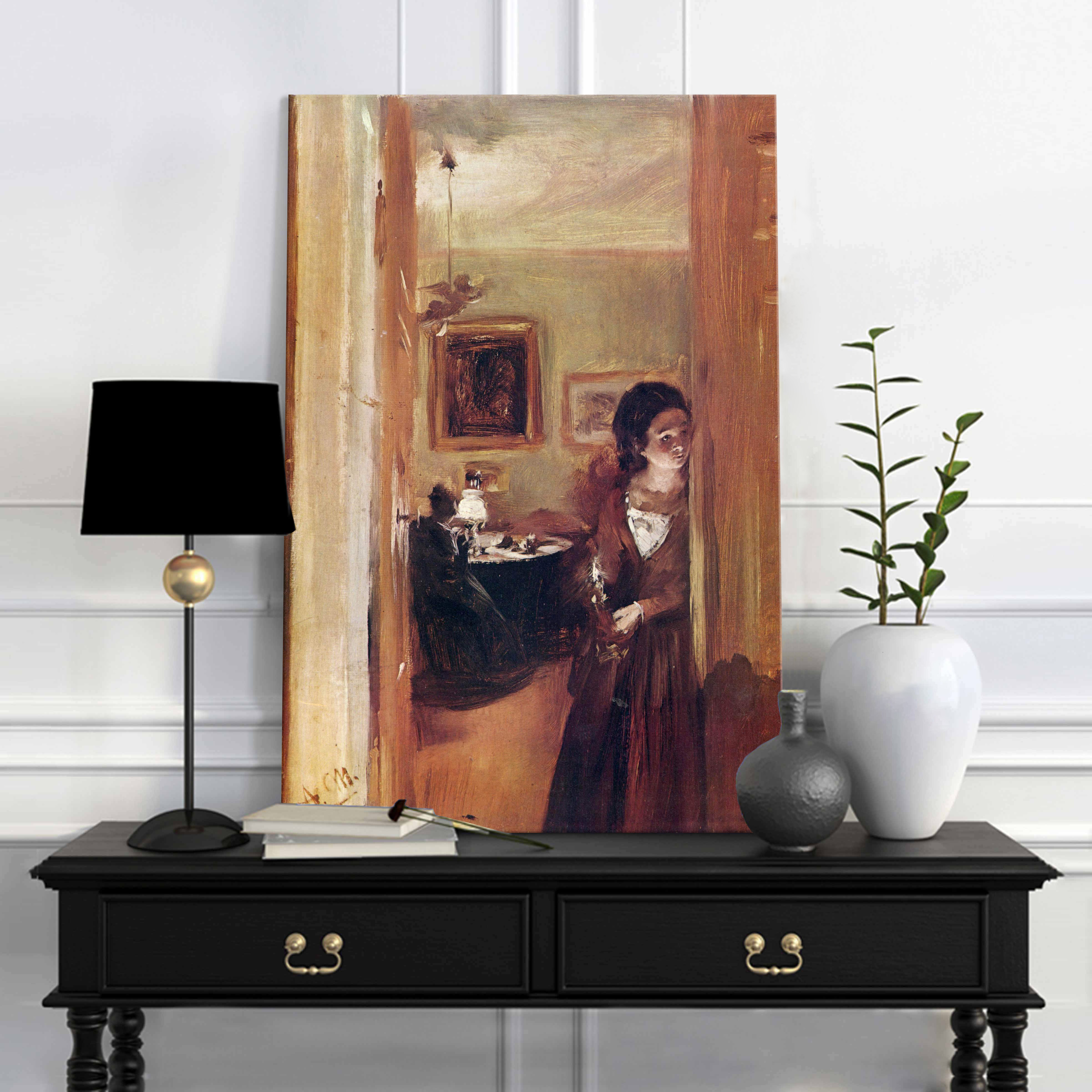 Слики на платно Adolph Menzel - Living Room with the Artist's Sister