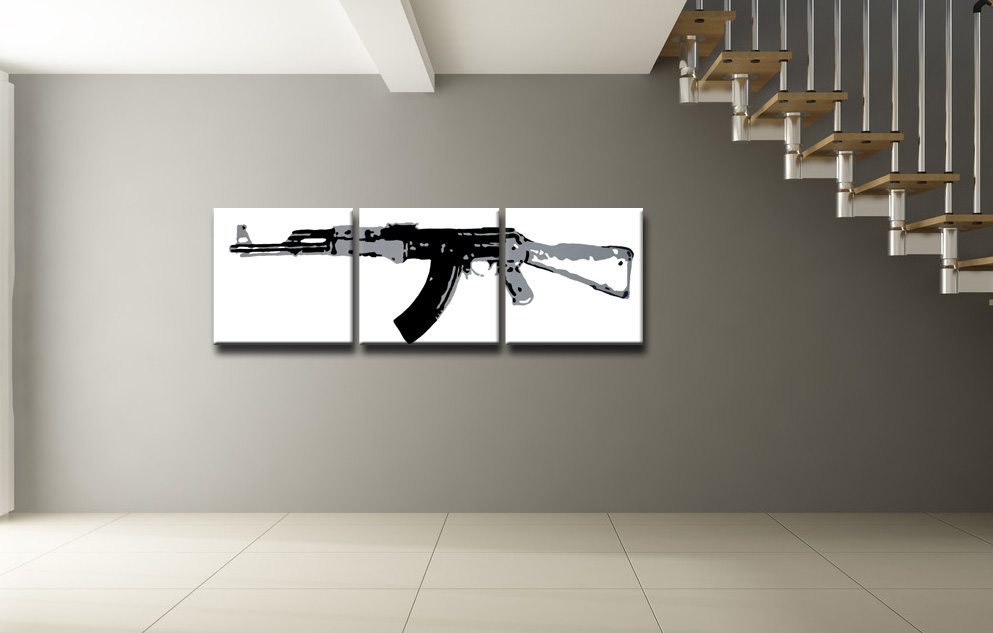 Рачно сликани слики на платно POP Art Kalashnikov 3-делна 