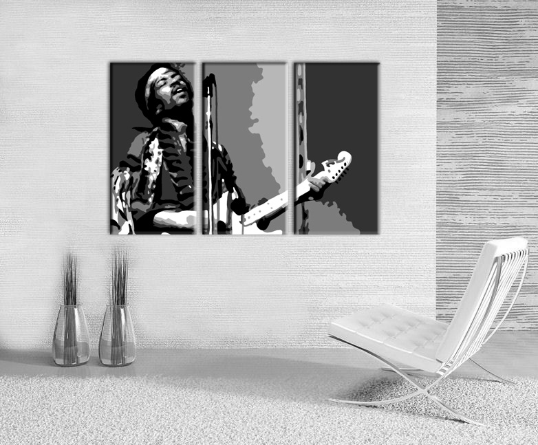 Рачно сликани слики на платно POP Art Jimmy Hendrix 3-делна 