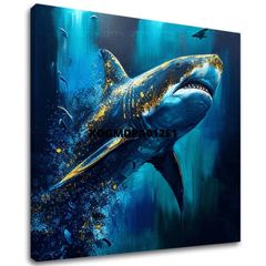 Декоративна слика на платно - PREMIUM ART - Shark Force in Dark Water