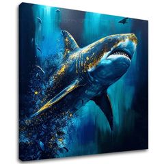 Декоративна слика на платно - PREMIUM ART - Shark Force in Dark Water | 100x90 cm