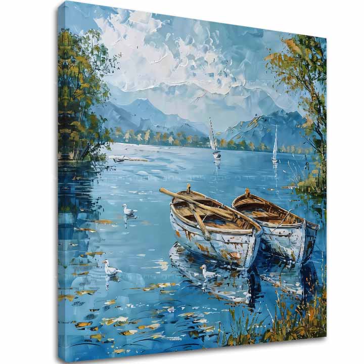 Пејзаж на платно Сценографија со чамци | Акрилни детали 60x60 cm