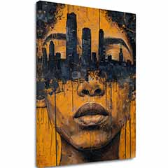 Сликата на платно Град во глави - Уметнички мотив