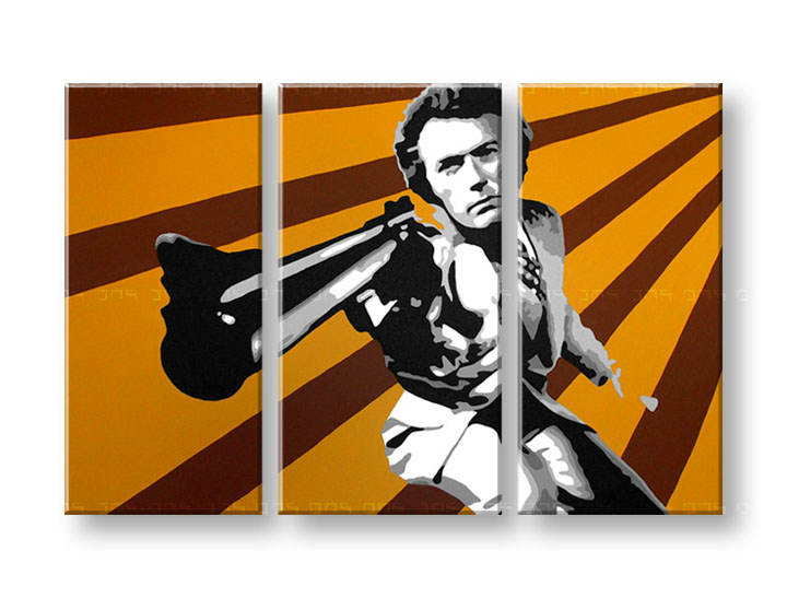 Рачно сликани слики на платно POP Art Clint Eastwood 3-делна 