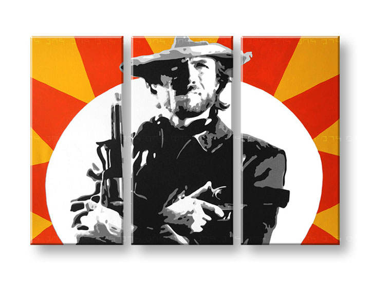 Рачно сликани слики на платно POP Art Clint Eastwood 3-делна 