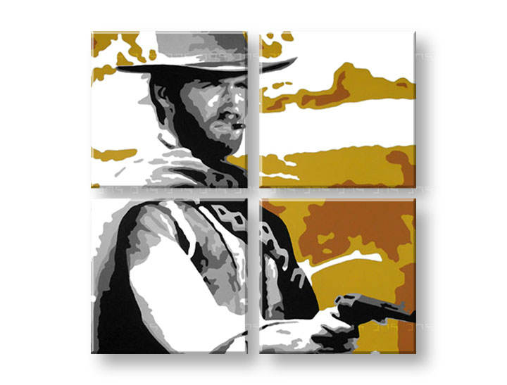 Рачно сликани слики на платно POP Art Clint Eastwood 3-делна 