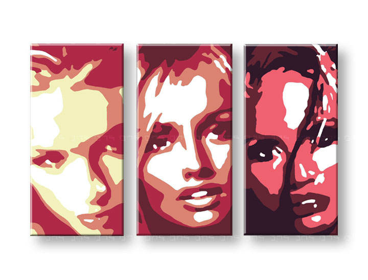 Рачно сликани слики на платно POP Art Faces 3-делна 