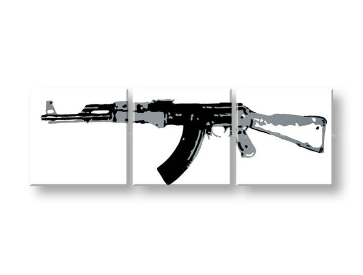 Рачно сликани слики на платно POP Art Kalashnikov 3-делна 