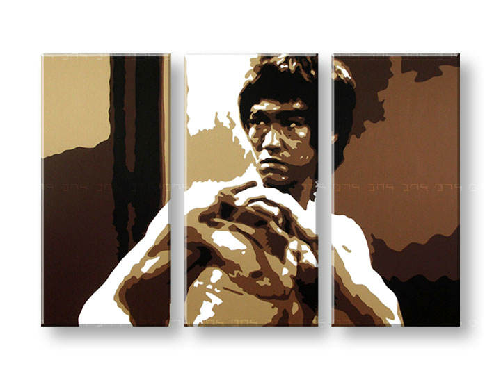 Рачно сликани слики на платно POP Art AL Bruce Lee 3-делна 
