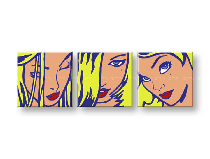 Рачно сликани слики на платно POP Art LICHTENSTEIN 3-делна 