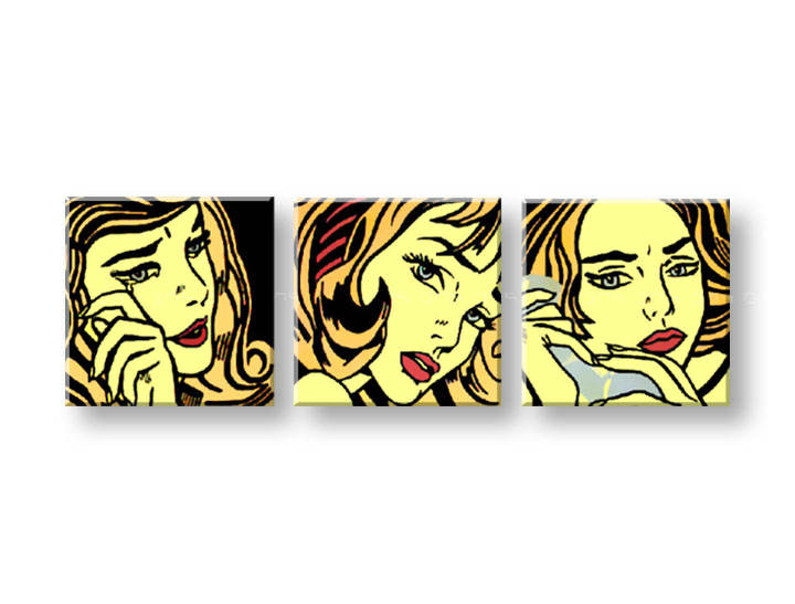 Рачно сликани слики на платно POP Art LICHTENSTEIN 3-делна 