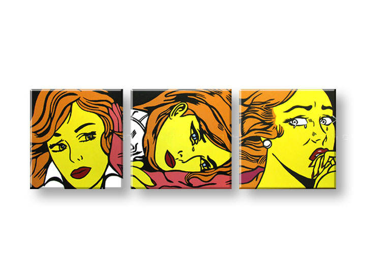 Рачно сликани слики на платно POP Art LICHTENSTEIN 3-делна 