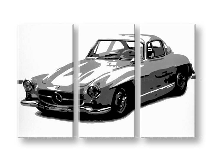 Рачно сликани слики на платно POP Art MERCEDES SL300 3-делна 