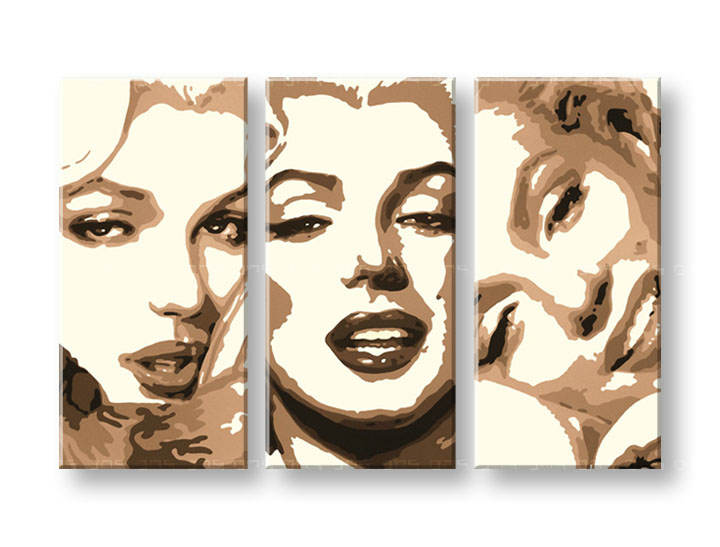 Рачно сликани слики на платно POP Art Marilyn MONROe 3-делна 