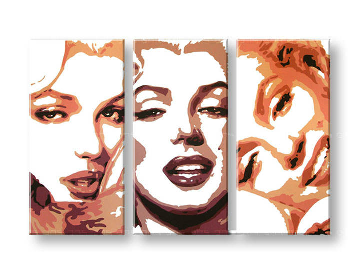 Рачно сликани слики на платно POP Art Marilyn Monroe 3-делна 