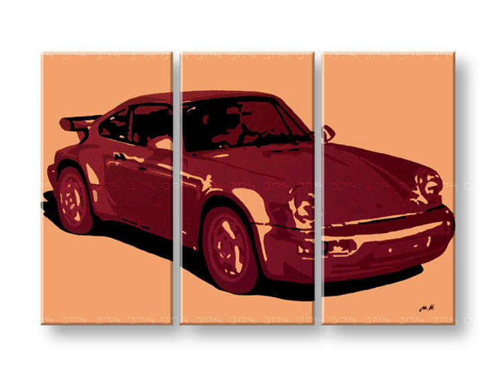 Рачно сликани слики на платно POP Art PORSCHE 911 3-делна 