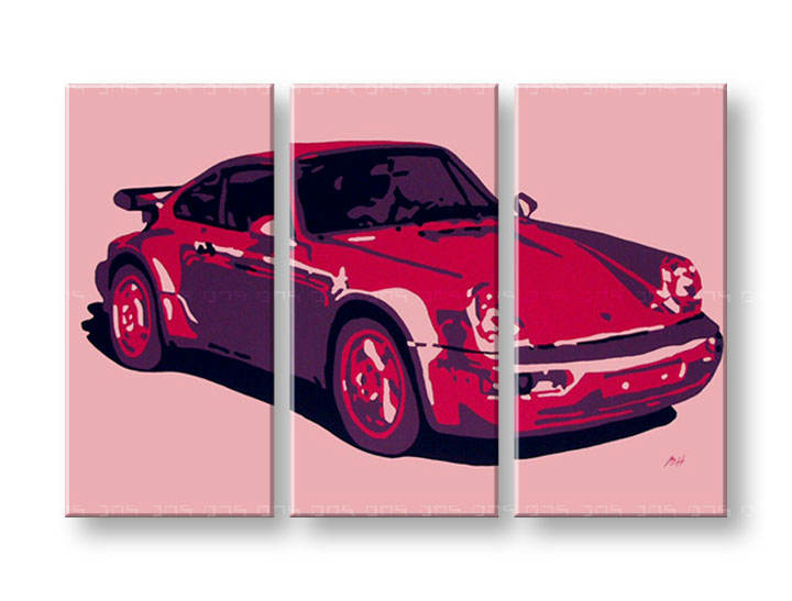 Рачно сликани слики на платно POP Art PORSCHE 911 3-делна 