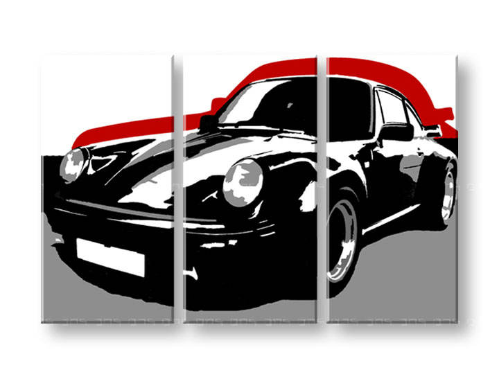 Рачно сликани слики на платно POP Art PORSCHE 911 3-делна 