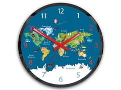 Светска карта на детски ѕиден часовник